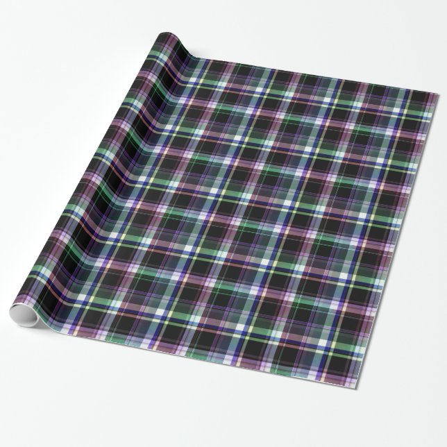 Elegantes kariertes mit bunten Streifen Geschenkpapier (Ungerollt)