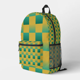 Elegantes kariertes Muster in Grün und Gold Bedruckter Rucksack