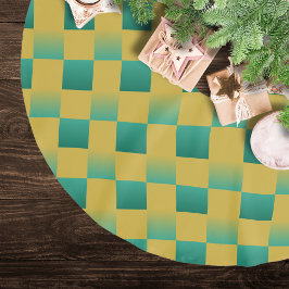 Elegantes kariertes Muster in Grün und Gold Polyester Weihnachtsbaumdecke