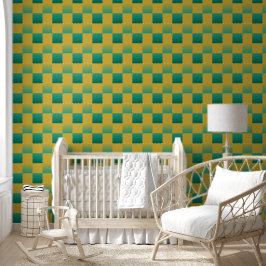 Elegantes kariertes Muster in Grün und Gold Tapete
