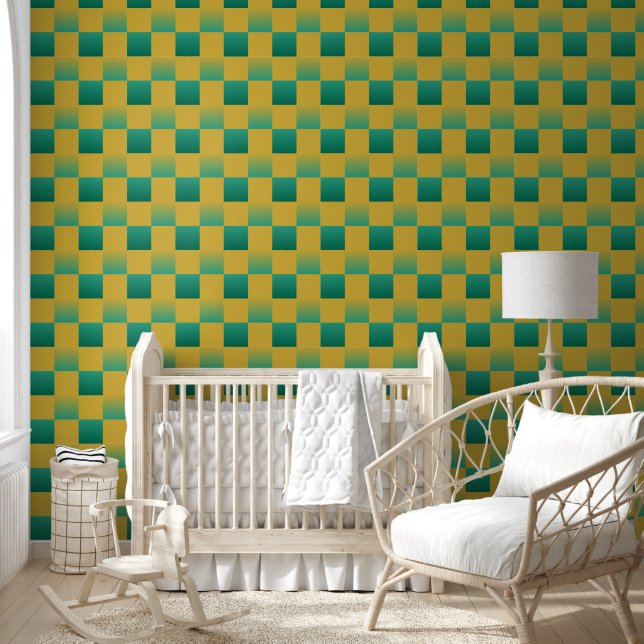 Elegantes kariertes Muster in Grün und Gold Tapete (Kinder)
