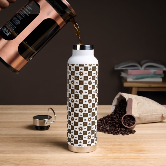 Elegantes kariertes Muster Trinkflasche (Kaffee)