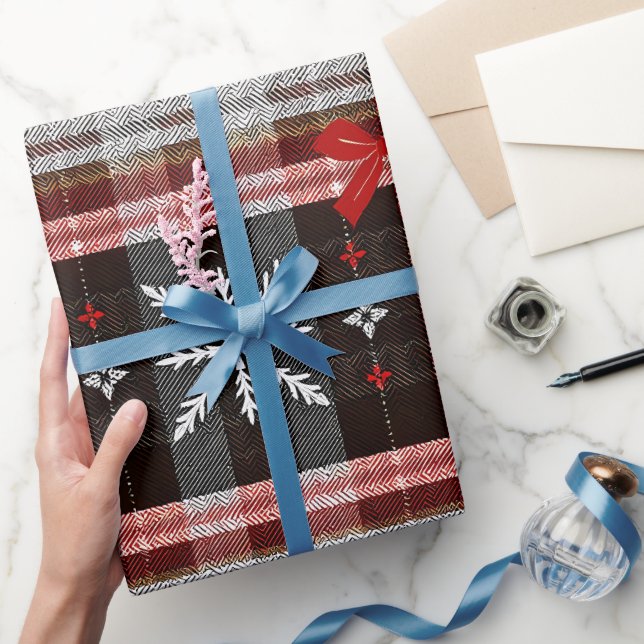 Elegantes Kariertes Weihnachtsmuster Geschenkpapier (Schenken)