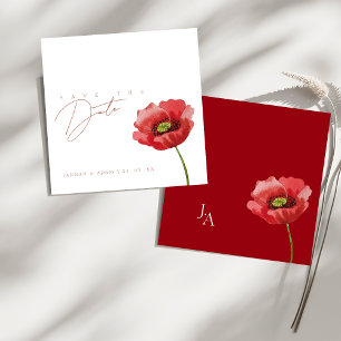 Elegantes Karmesinrotes Mohn-Blumen-Hochzeits-Save Save The Date