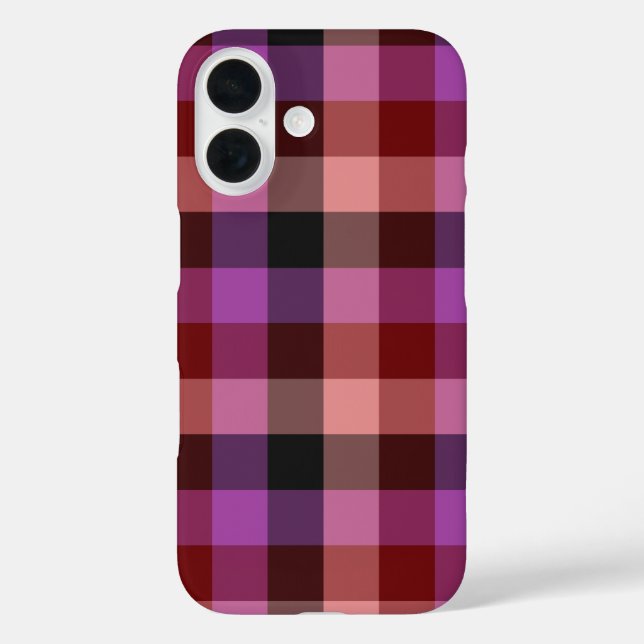 Elegantes karminrotes und pflaumenfarbenes kariert iPhone 16 hülle (Rückseite)