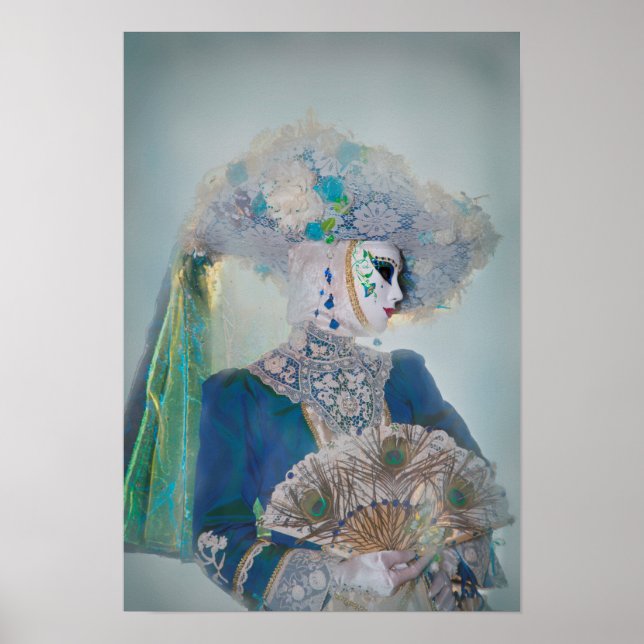 Elegantes Karnevalskostüm, Venedig Poster (Vorne)
