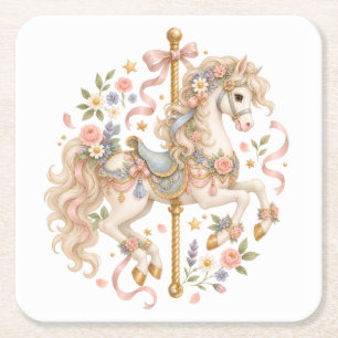 Elegantes Karussellpferd Französisches Märchen Rechteckiger Pappuntersetzer