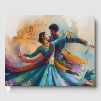 ✨Elegantes Kathak-Paartanz-Wasserfarbenkunstwerk Gästebuch