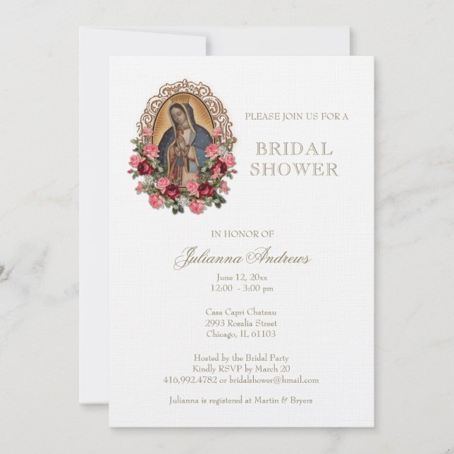 Elegantes katholisches Brautparty Guadalupe Rose Einladung (Vorderseite)