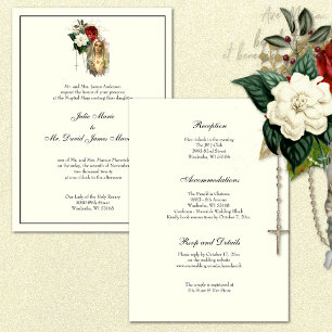 Elegantes katholisches elfenbeinernes Hochzeitsemp Einladung