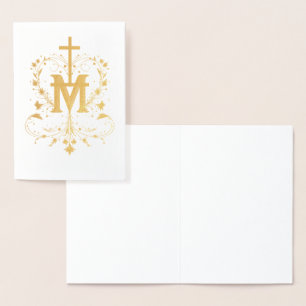 Elegantes katholisches goldenes Marianisches Kreuz Folienkarte