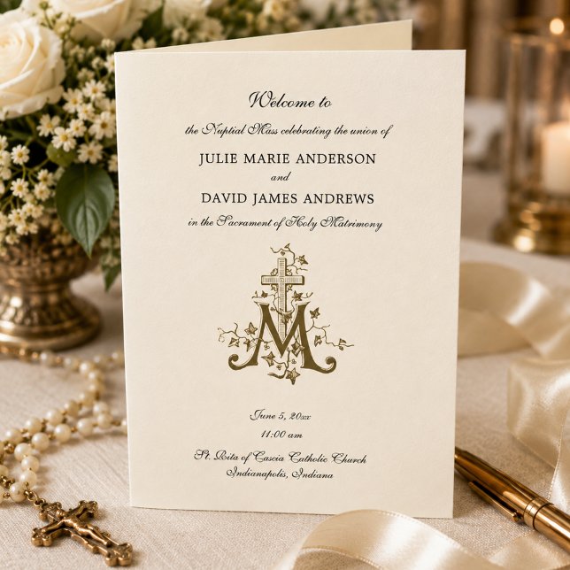 Elegantes katholisches Hochzeitsprogramm Karte (Von Creator hochgeladen)