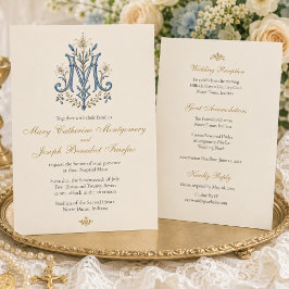 Elegantes katholisches Marienmonogramm mit florale Einladung