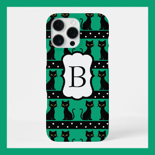 Elegantes Katzen-Monogramm-Muster Anpassbarer Anfa iPhone 16 Pro Max Hülle