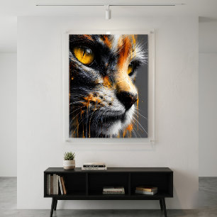 Elegantes Katzenporträt in lebendigem Orange und G Poster
