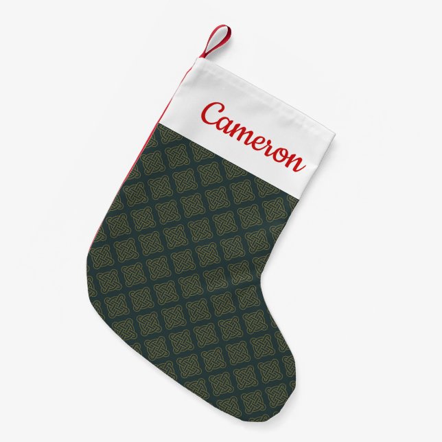 Elegantes keltisches Knoten-Muster Kleiner Weihnachtsstrumpf (Vorderansicht (hängend))