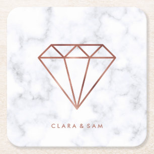 elegantes, klares Imitat Rose Gold Diamant weißer Rechteckiger Pappuntersetzer