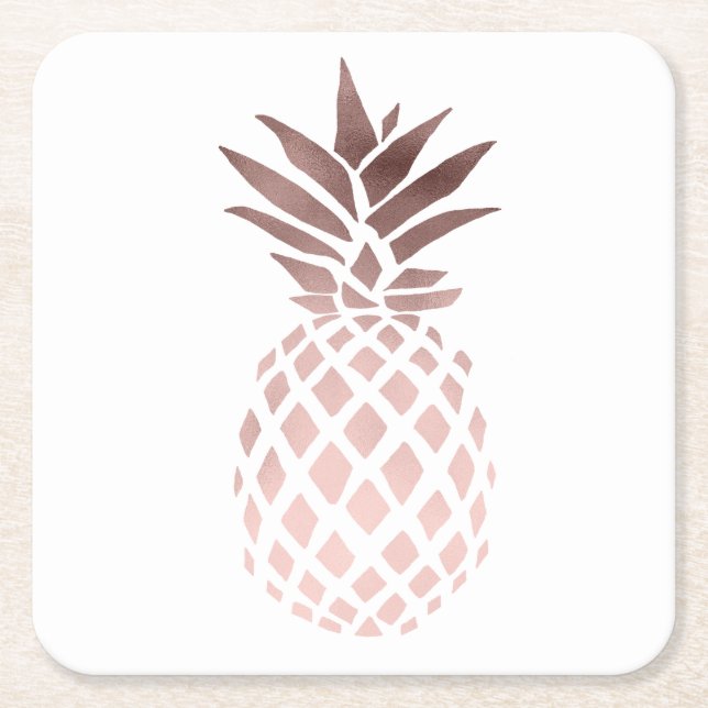 elegantes klares Imitat-Rosen-Goldtropische Ananas Rechteckiger Pappuntersetzer (Vorderseite)