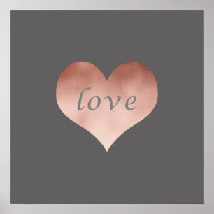 elegantes klares Imitat-RosengoldLiebe-Textherz Poster