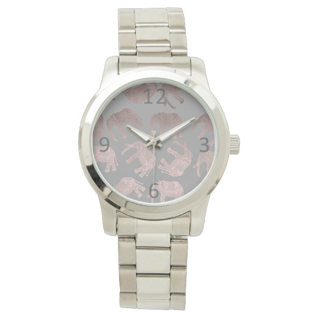 Elegantes, klares Rose-Gold-Elefantenmuster Armbanduhr (Vorderseite)