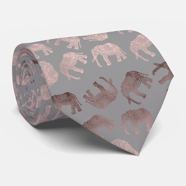 Elegantes, klares Rose-Gold-Elefantenmuster Krawatte (Gerollt)