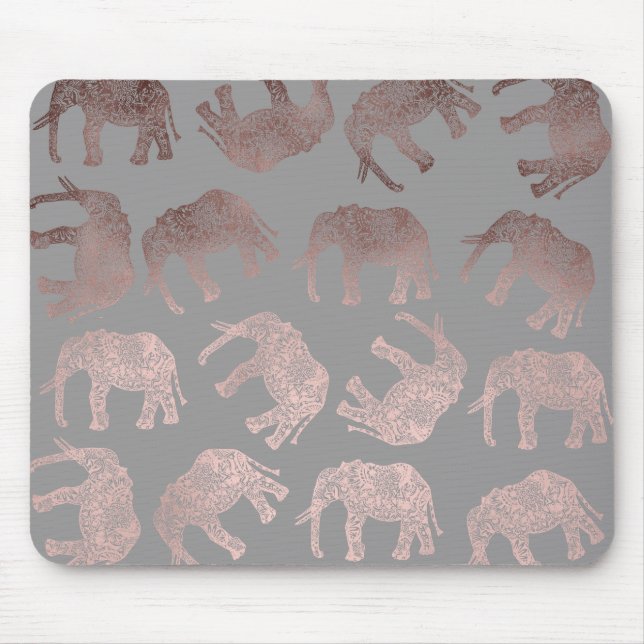 elegantes klares Rosengoldstammes- Elefantmuster Mousepad (Vorne)