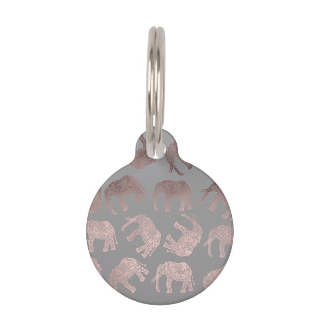 elegantes klares Rosengoldstammes- Elefantmuster Tiernamensmarke (Vorderseite)