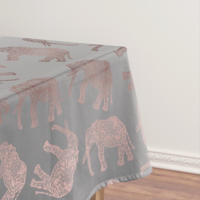 elegantes klares Rosengoldstammes- Elefantmuster Tischdecke (Beispiel)