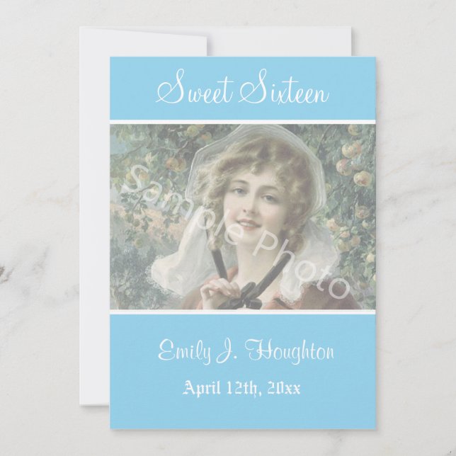 Elegantes, klassisch blaues, süßes 16-jähriges Fot Einladung (Vorderseite)