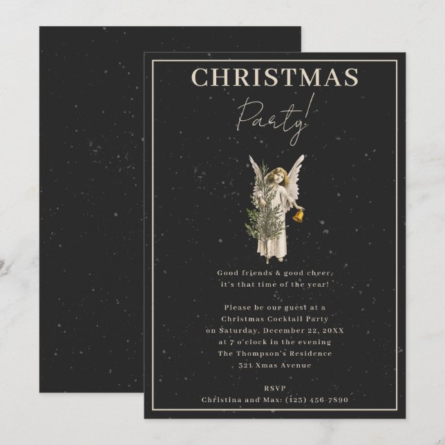 Elegantes klassisches Black Xmas Angel Weihnachts- Einladung (Vorne/Hinten)
