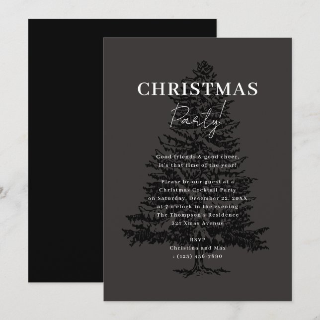 Elegantes klassisches Black Xmas Tree Weihnachts-P Einladung (Vorne/Hinten)