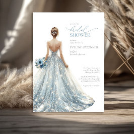 Elegantes klassisches Blau Glitzern Hochzeitskleid Einladung