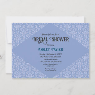 Elegantes klassisches Blue Damask Formelles Brautp Einladung