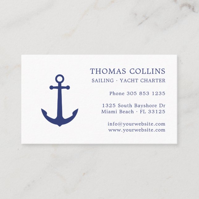 Elegantes klassisches Blue White Nautical Anchor L Visitenkarte (Vorderseite)