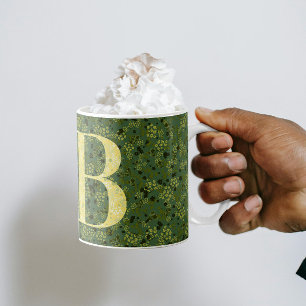 Elegantes, klassisches Blumenmonogramm B grün mit Kaffeetasse