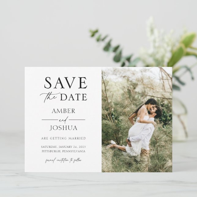 Elegantes klassisches Foto Hochzeit speichern Sie  Einladung (Stehend Vorderseite)