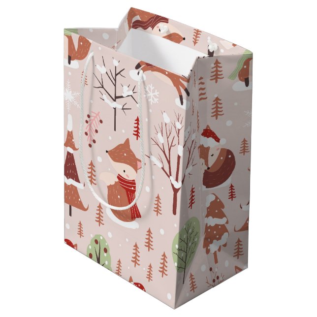 Elegantes klassisches Fox-Muster Mittlere Geschenktüte (Rückseite Schrägansicht)