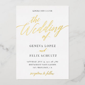 Elegantes, klassisches Gold Foil Hand Letter Scrip Folieneinladung