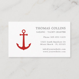 Elegantes klassisches Gray & Red Nautical Anchor L Visitenkarte