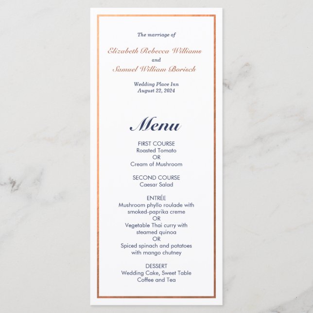 Elegantes klassisches Hochzeitsmenü für Imitate de Menükarte (Vorderseite)