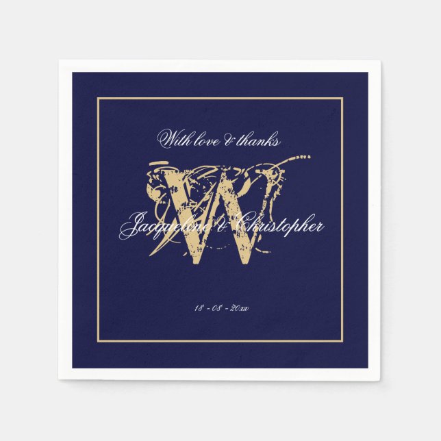Elegantes klassisches Hochzeitspapier für Navy & G Serviette (Vorderseite)