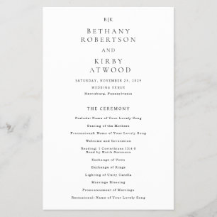 Elegantes klassisches Hochzeitsprogramm