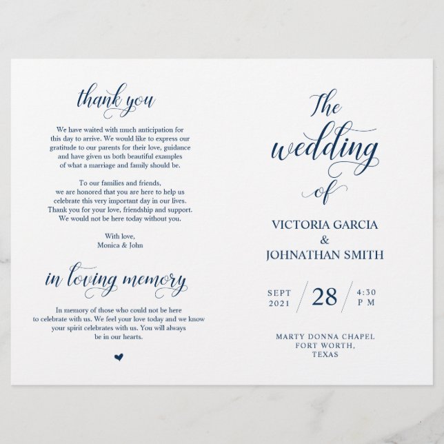 Elegantes klassisches Hochzeitsprogramm für faltba (Vorderseite)