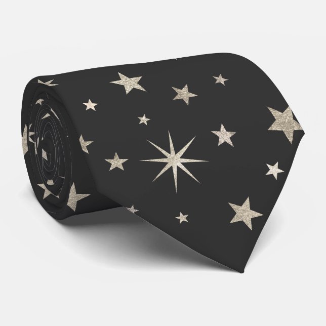 Elegantes, klassisches Karkohle Gray Silver Stars  Krawatte (Gerollt)
