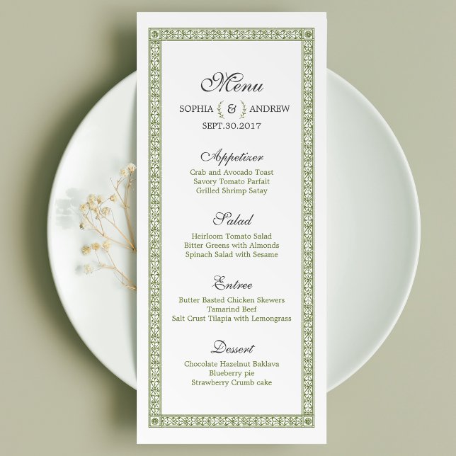 Elegantes klassisches klassisches Hochzeitsmenü Menükarte (Elegant formal classic vintage wedding menu card)