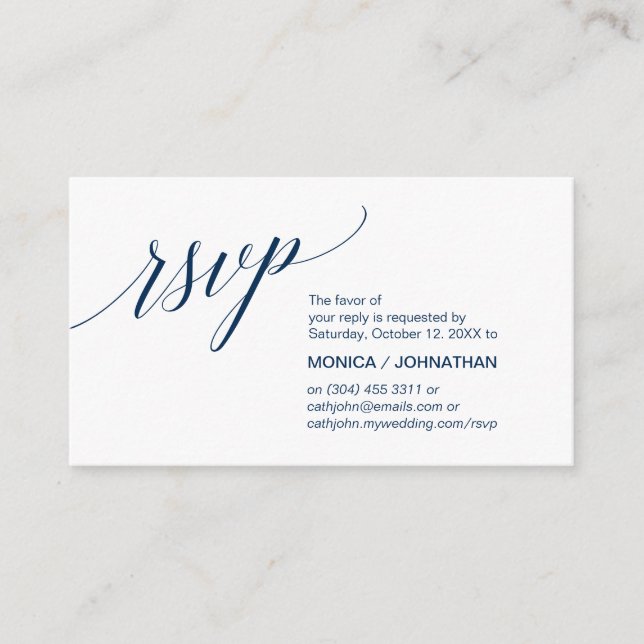 Elegantes klassisches Minimal, Navy Blue Script, U Begleitkarte (Vorderseite)
