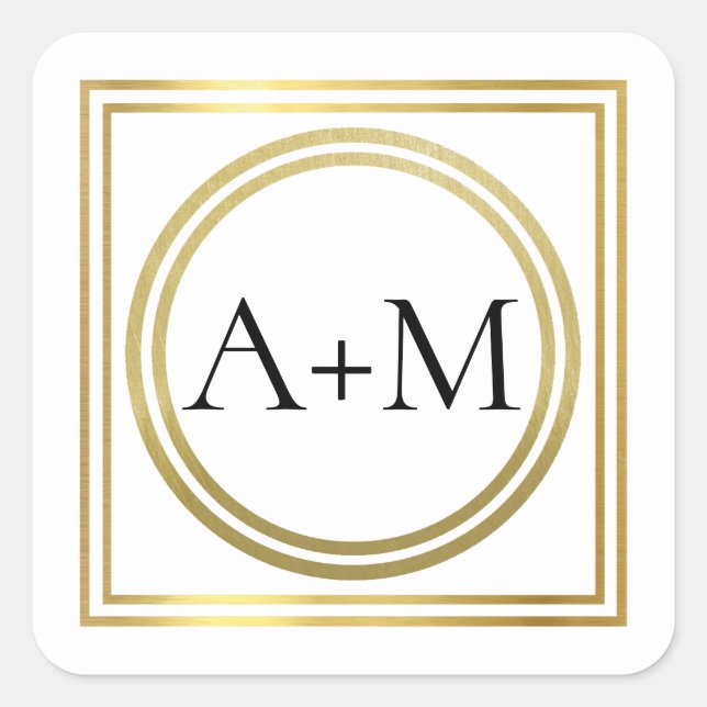 elegantes klassisches modernes Hochzeitsmonogramm Quadratischer Aufkleber (Vorderseite)