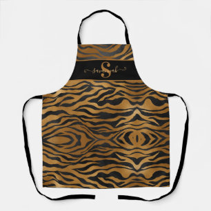 Elegantes Klassisches Monogramm Name Gold Schwarz  Schürze