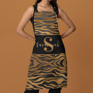 Elegantes Klassisches Monogramm Name Gold Schwarz  Schürze