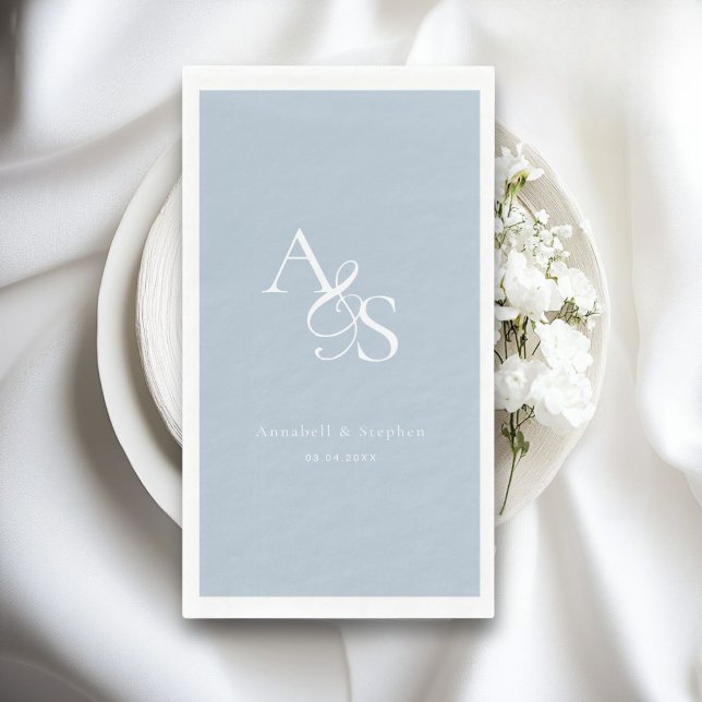 Elegantes, klassisches, Monogramm, Pulverblaues Ho Serviette (Personalized, Elegant, Classic, Monogram, Powder-Blue, Wedding Paper)